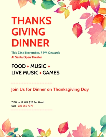 Free Thanksgiving Dinner flyer Template to Edit Online