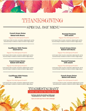 Free Simple Thanksgiving Menu Template to Edit Online