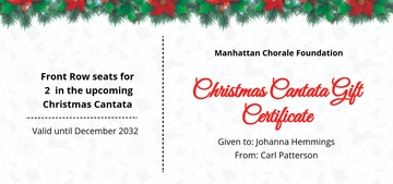 Free Christmas Cantata Gift Certificate Template to Edit Online