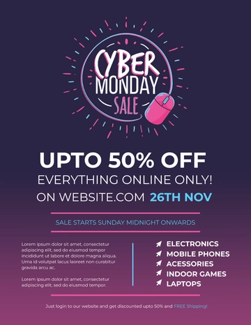 Free Simple Cyber Monday Flyer Template to Edit Online