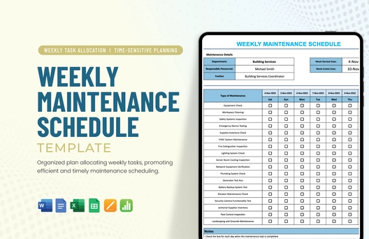 Weekly Maintenance Schedule Template