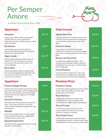 Free Italian Restaurant Menu Template to Edit Online