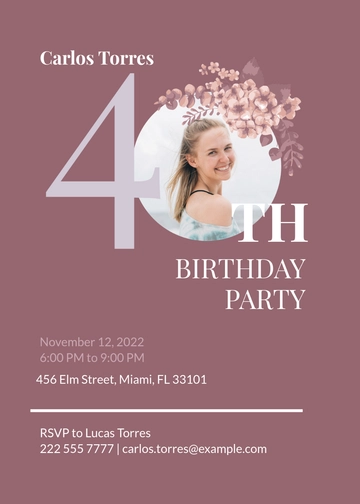 Free 40th Birthday Invitation Template to Edit Online