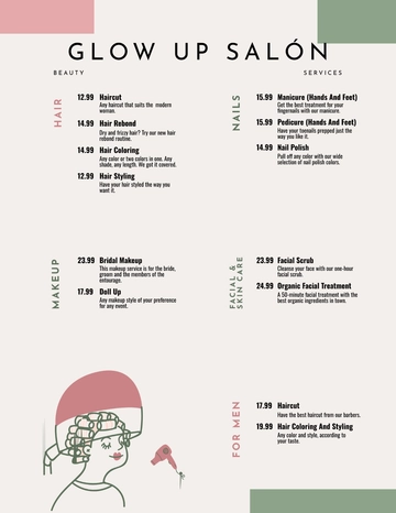 Free Salon Menu Template to Edit Online