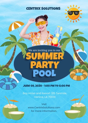Summer Pool Party Invitation Template - Edit Online & Download