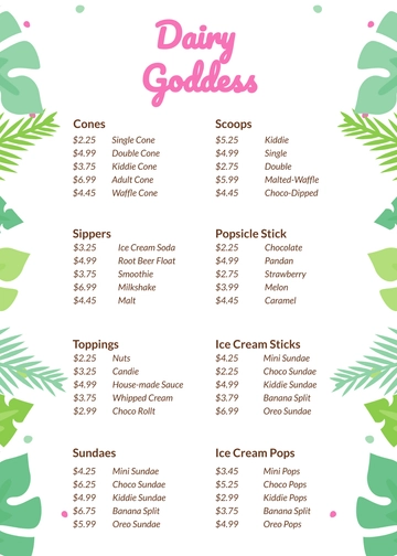 Free Creative Ice Cream Menu Template to Edit Online