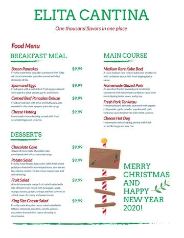 Free Simple Holiday Holiday Menu Template to Edit Online