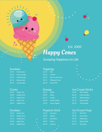 Free Modern Ice cream Menu Template to Edit Online