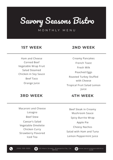 Free Simple Monthly Menu Planner Template to Edit Online