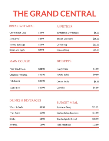 Free Menu Board Template to Edit Online