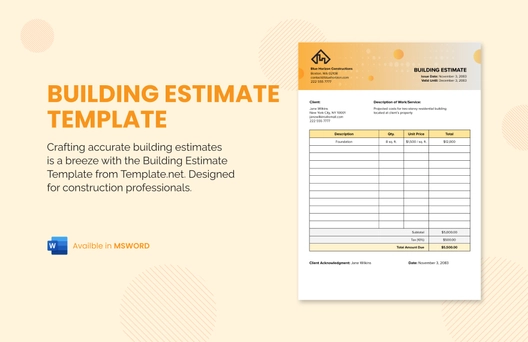 Building Estimate Template