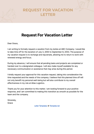 Free Request For Vacation Letter Template to Edit Online