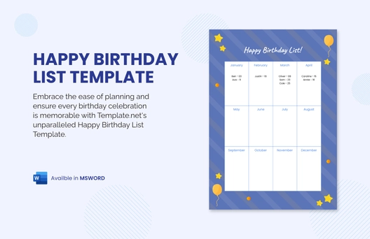 Happy Birthday List Template