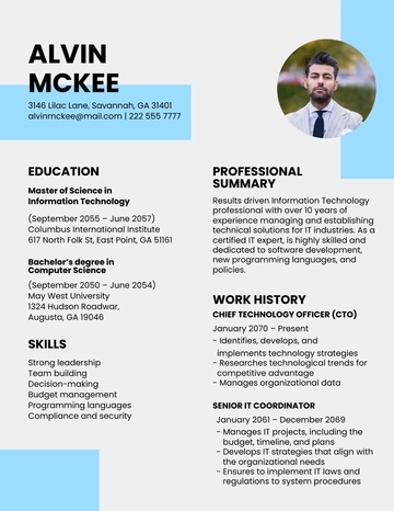 Free Modern Vice President of IT Resume Template to Edit Online