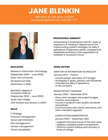 Free Standard Vice President of IT Resume Template to Edit Online