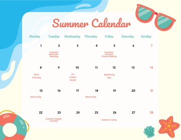Free Summer Calendar Template to Edit Online