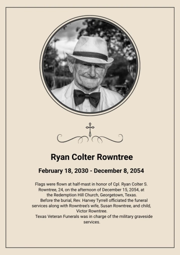 Free Newspaper Obituary for Militarys Template to Edit Online