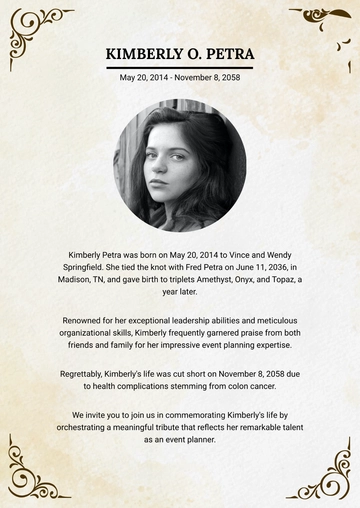 Free Newspaper Funeral Obituary for Mother Template to Edit Online