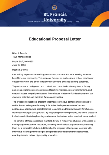 Free Educational Proposal Letter Template to Edit Online
