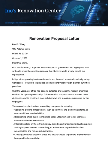 Free Renovation Proposal Letter Template to Edit Online