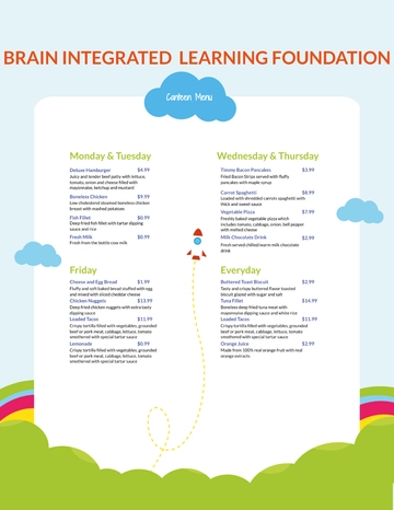 Free Preschool Canteen Menu Template to Edit Online