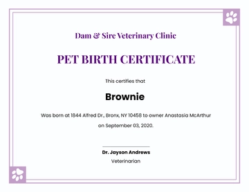 Free Pet Birth Certificate Template to Edit Online