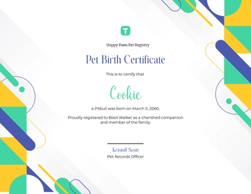 Free Simple Pet Birth Certificate Template to Edit Online