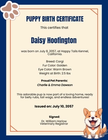 Free Puppy Birth Certificate Template to Edit Online | Template.net