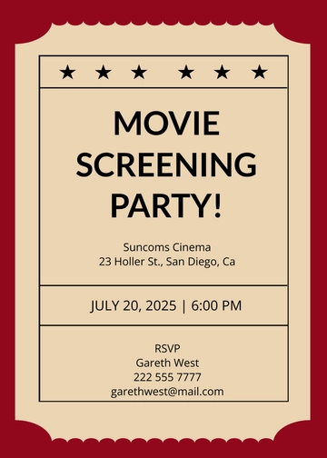 Free Movie Invitation Ticket Template to Edit Online