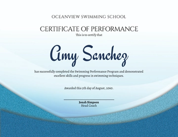 Free Swimming Certificate of Performance Template to Edit Online