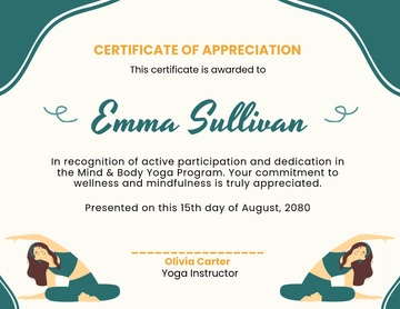 Free Yoga Participation Certificate Template to Edit Online