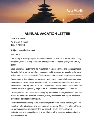 Free Annual Vacation Letter Template to Edit Online