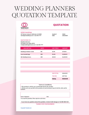 Wedding Planners Quotation Template