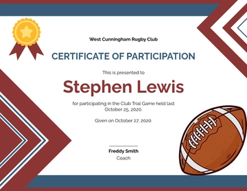 Free Rugby Certificate Template to Edit Online