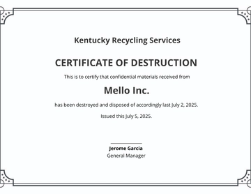 Free Certificate of Destruction Template to Edit Online