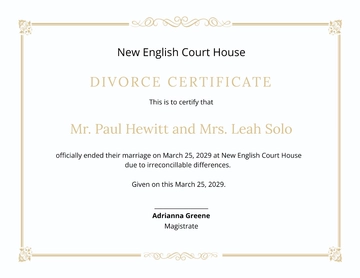 Free Simple Divorce Certificate Template to Edit Online