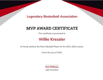 Free Player Award certificate Template to Edit Online