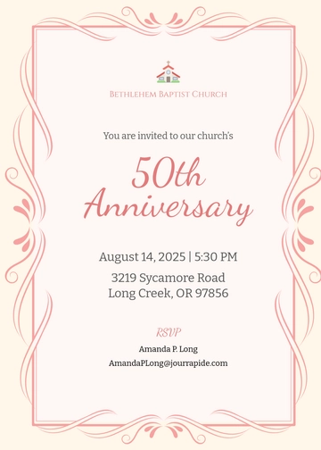 Free Anniversary Church Invitation Template to Edit Online