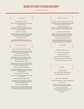 Free Restaurant Food and Drinks Menu Template to Edit Online