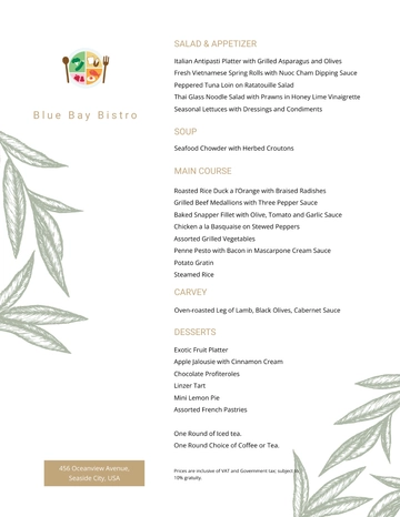 Free Classic Buffet Menu Template to Edit Online