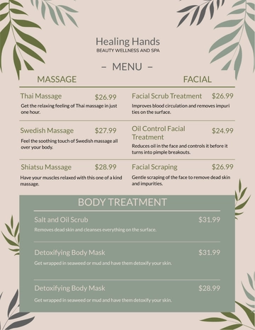 Free Service Menu Template to Edit Online