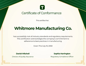 Free Manufacturer Certificate of Conformance Template to Edit Online | Template.net
