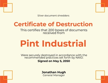 Free Sample Certificate of Destruction Template to Edit Online