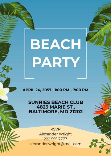 Free Summer Beach Party Invitation Template to Edit Online
