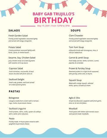 Free Blank Birthday Menu Template to Edit Online