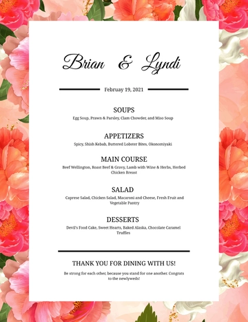 Free Editable Wedding Menu Template to Edit Online