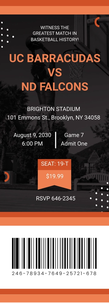 Free Basketball Invitation Ticket Template to Edit Online