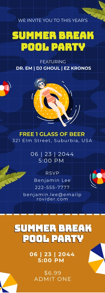 Pool Party Ticket Invitation Template - Edit Online & Download