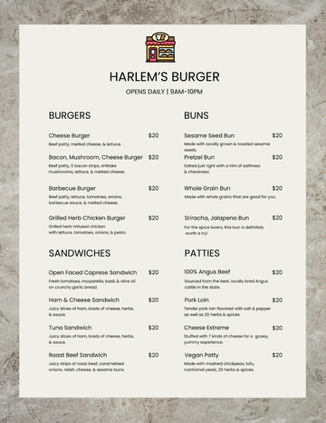 Free Blank Burger Menu Template to Edit Online