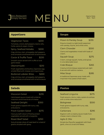 Free Blank Dinner Menu Template to Edit Online
